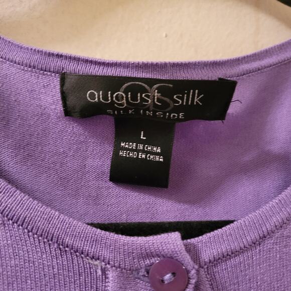 August Silk Lilac Purple Cardigan Sweater Sz L Lightweight Preppy Cottagecore - Picture 7 of 8
